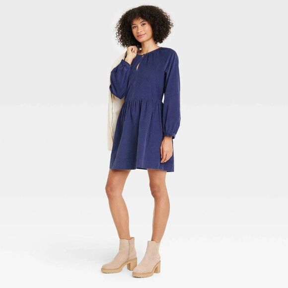 Universal Thread Women's Balloon Corduroy Shift Dress Navy Blue nwt large - Picture 1 of 6